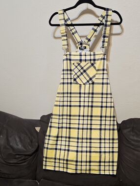 Yellow Plaid Midi Pinafore Dress